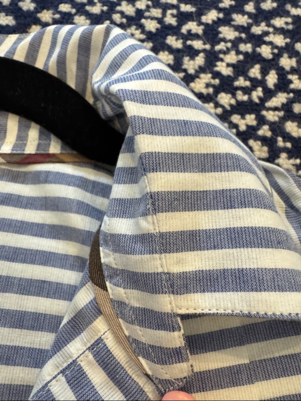 Burberry Blue and White Striped Dress Shirt with Signature Cuff Detail. - Picture 4 of 7